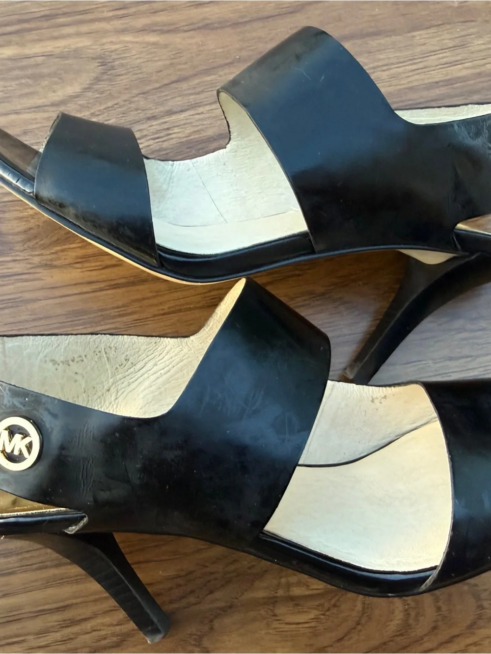 Michael Kors Black Patent Open-Toe Slingback Heels